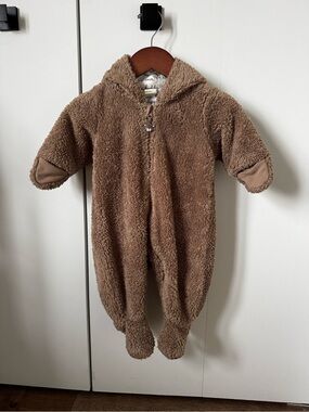 H&M Brown Plush Hooded Footed One-Piece